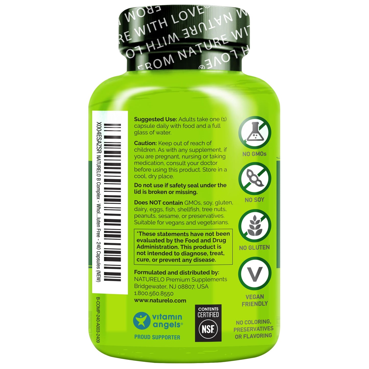 NATURELO Vitamin B Complex – 240 Vegan Capsules with CoQ10 | Methylated B Vitamins