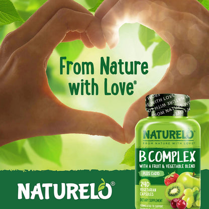 NATURELO Vitamin B Complex – 240 Vegan Capsules with CoQ10 | Methylated B Vitamins