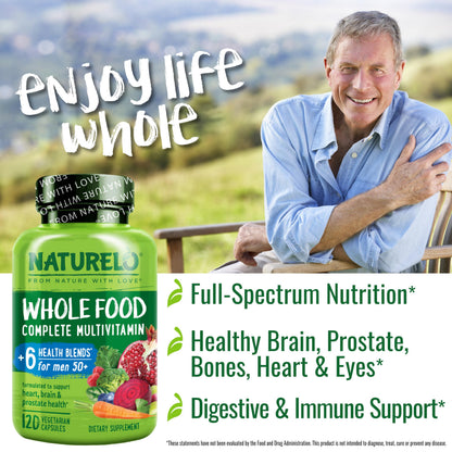 NATURELO Whole Food Multivitamin for Men 50+ – Plant-Based, 120 Capsules