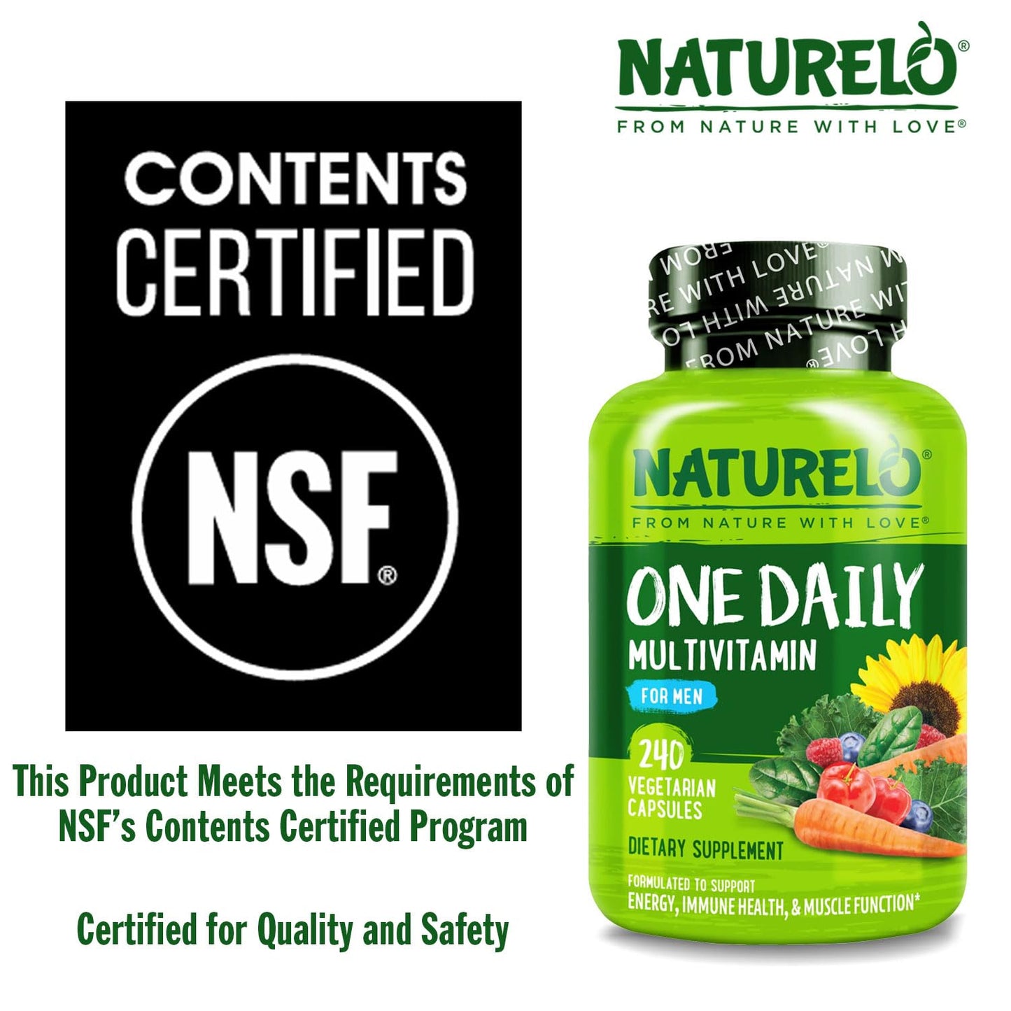 NATURELO Mens Multivitamins – One Daily Multivitamin for Men with Organic Whole Foods & High-Absorption Nutrients | Non-GMO, 240 Veggie Capsules