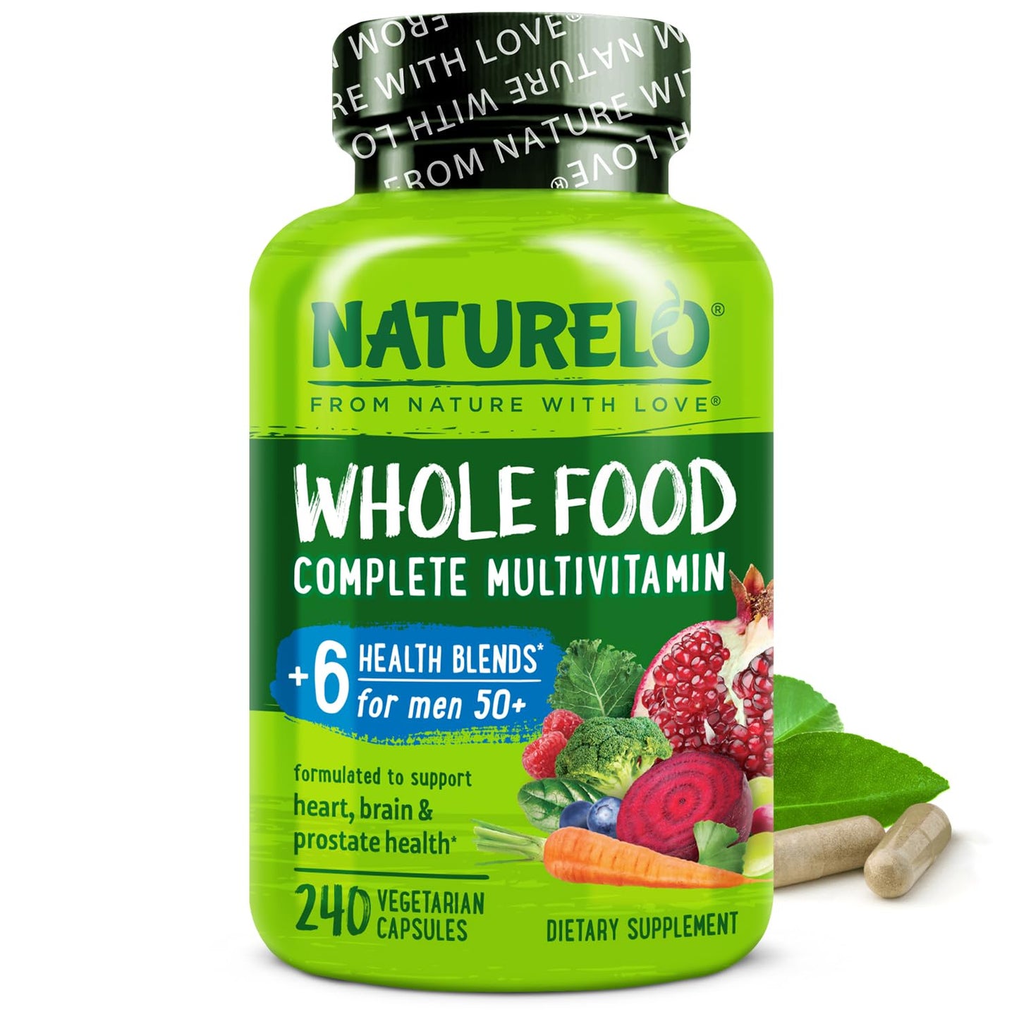 NATURELO Whole Food Multivitamin for Men 50+ – Plant-Based, 240 Capsules
