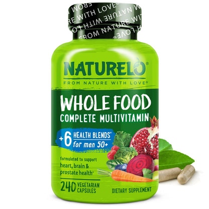 NATURELO Whole Food Multivitamin for Men 50+ – Plant-Based, 240 Capsules