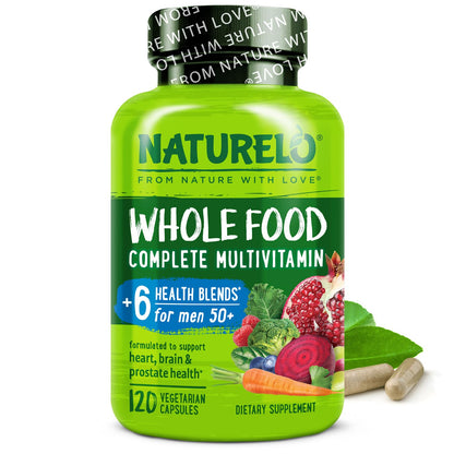 NATURELO Whole Food Multivitamin for Men 50+ – Plant-Based, 120 Capsules
