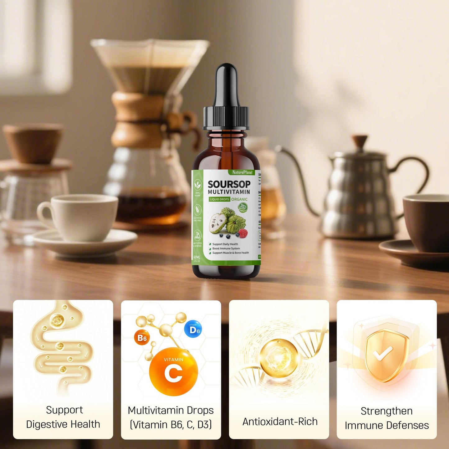 NaturePlanet Organic Soursop Bitters and Black Seed Oil Drops Bundles with Vitamins D3, K2, B6, C | Vegan, Non-GMO, Gluten-Free
