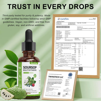 NaturePlanet Soursop Bitters Drops with Vitamin C, D3 & B6 — Immune Support & Digestive Health