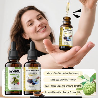 NaturePlanet Organic Soursop Bitters and Black Seed Oil Drops Bundles with Vitamins D3, K2, B6, C | Vegan, Non-GMO, Gluten-Free