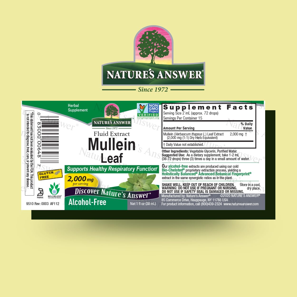 Nature's Answer Mullein Leaf Extract – Alcohol-Free, Non-GMO, Made in USA – Supports Respiratory Health | 1 oz