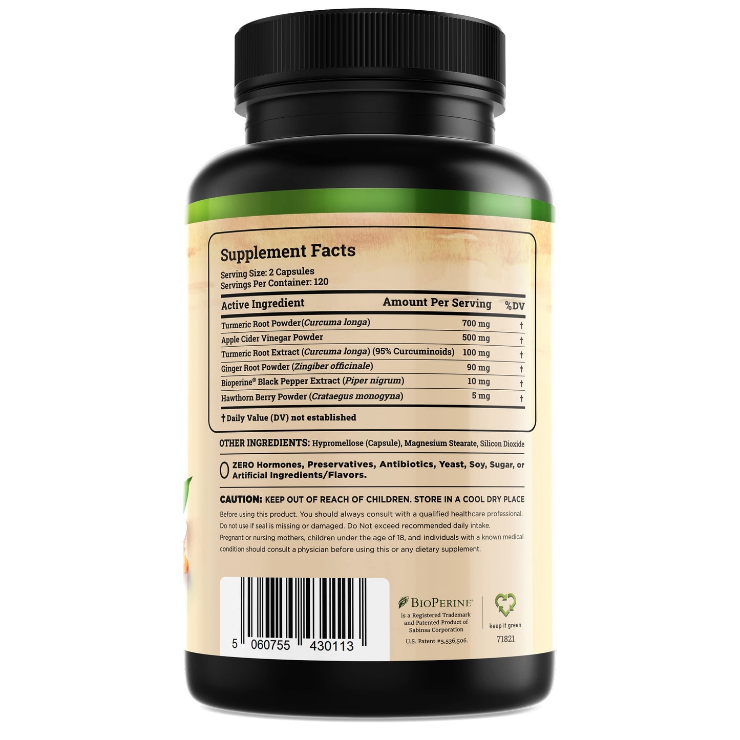 Nature's Base Turmeric & Ginger Supplement with Curcumin, ACV & BioPerine – 240 Capsules | 95% Curcuminoids