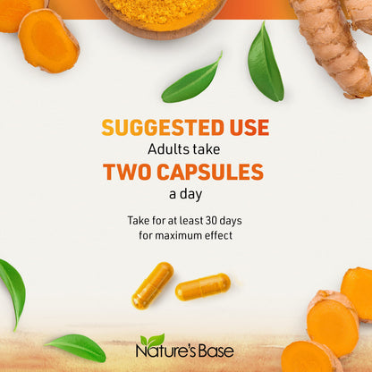 Nature's Base Turmeric & Ginger Supplement with Curcumin, ACV & BioPerine – 240 Capsules | 95% Curcuminoids