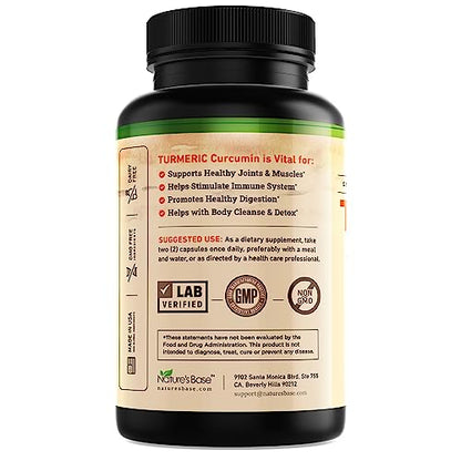 Nature's Base Turmeric & Ginger Supplement with Curcumin, ACV & BioPerine – 240 Capsules | 95% Curcuminoids