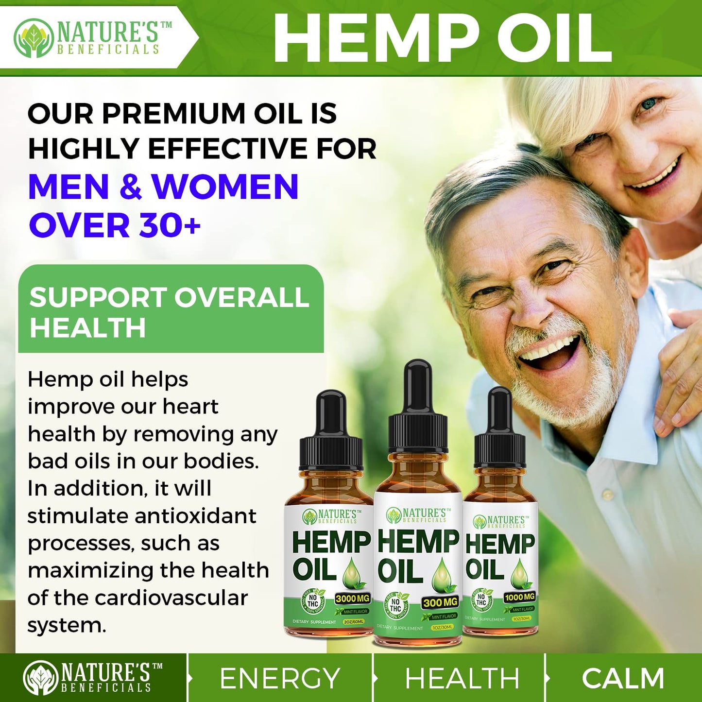 NATURE'S BENEFICIALS Organic Hemp Oil Extract Drops 3000mg – Ultra Premium, Sleep & Joint Support