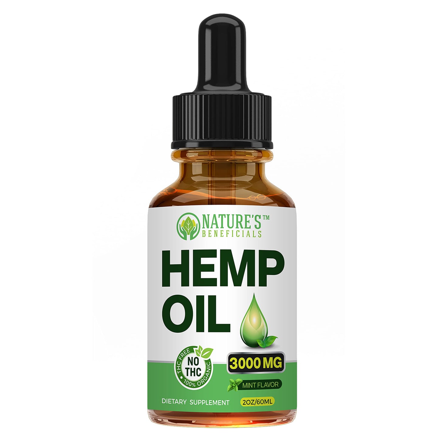 NATURE'S BENEFICIALS Organic Hemp Oil Extract Drops 3000mg – Ultra Premium, Sleep & Joint Support