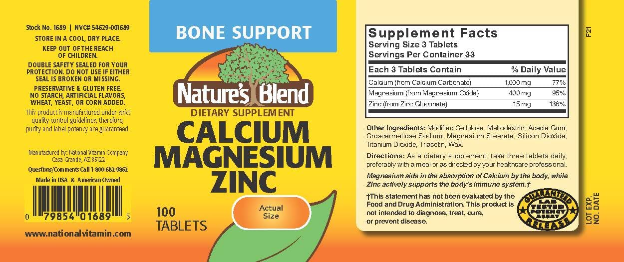 Nature's Blend Calcium Magnesium Zinc Tabs - Unflavored, 100 Count | Gluten Free