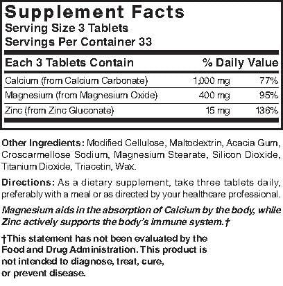 Nature's Blend Calcium Magnesium Zinc Tabs - Unflavored, 100 Count | Gluten Free