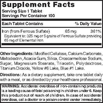 Nature's Blend Ferrous Sulfate 325 mg – Iron Supplement, 100 Tablets (Assorted)