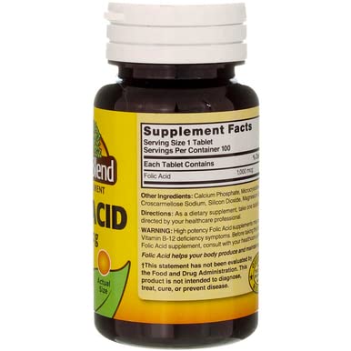 Nature's Blend Folic Acid 1000mcg Tablets – 100 Count (2 Pack)