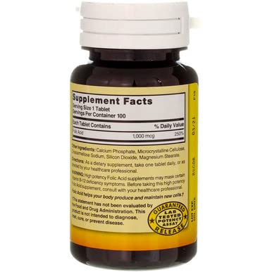 Nature's Blend Folic Acid 1000mcg Tablets – 100 Count (2 Pack)