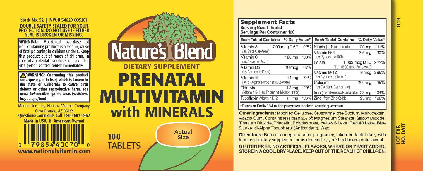 Nature's Blend Prenatal Multivitamin - 100 Tabs | 1AA26