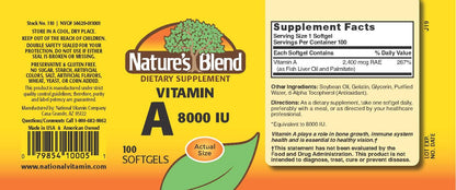 Nature's Blend Vitamin A 8000 IU - 100 Softgels | Eye Health & Immune Support