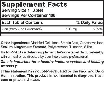 Nature's Blend Zinc Gluconate 100 mg, 100 Tablets | Zinc Mineral Supplement