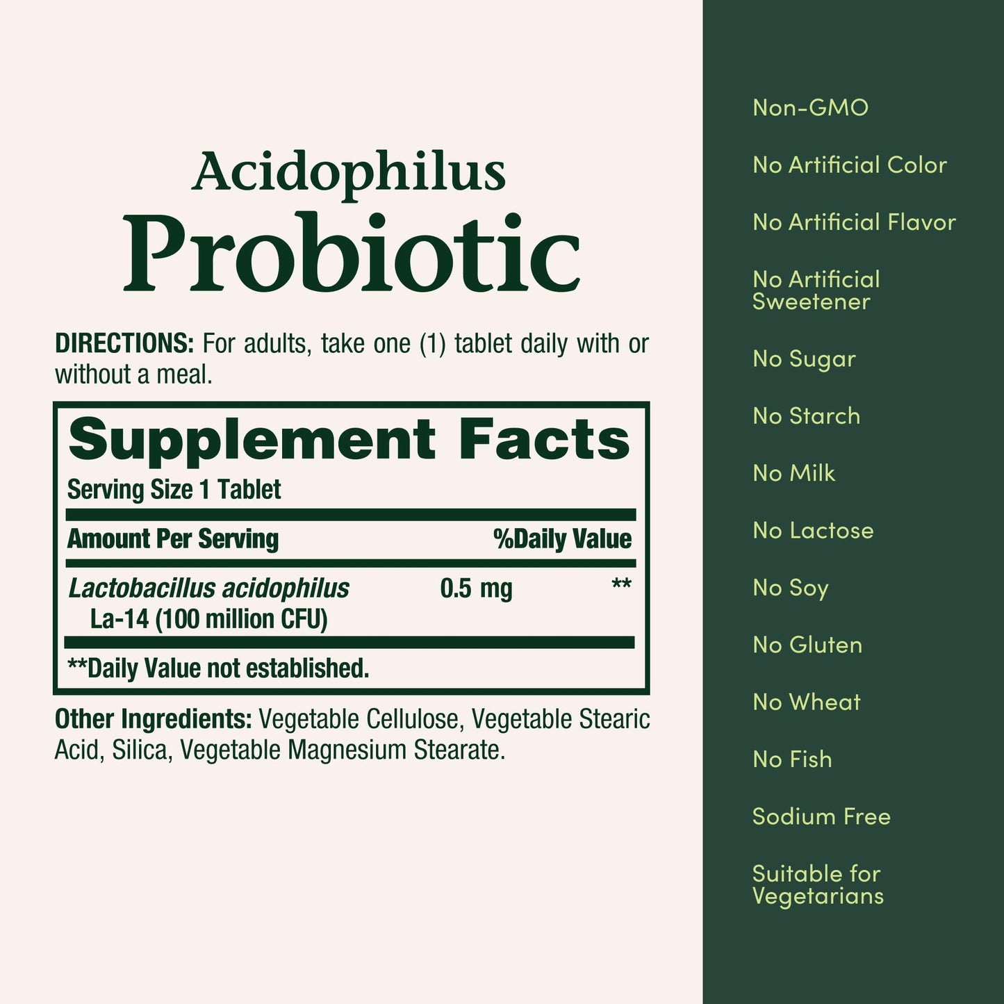 Nature's Bounty Lactobacillus Acidophilus Probiotic – 100 Million, 1 Daily Tablet, Vegetarian | Digestive Health for Men & Women