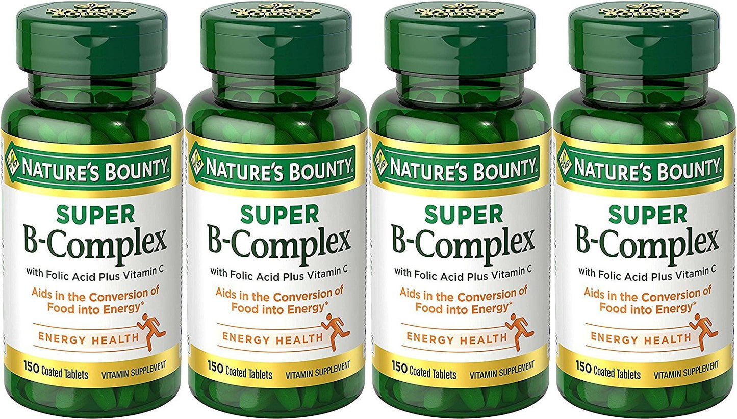 Nature's Bounty B-Complex with Folic Acid and Vitamin C, 150 Tablets (Pack of 4)