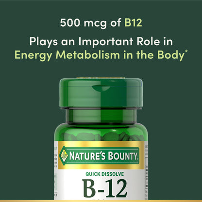 Nature's Bounty Vitamin B12 500mcg Quick-Dissolve Tablets | Energy & Nerve Support