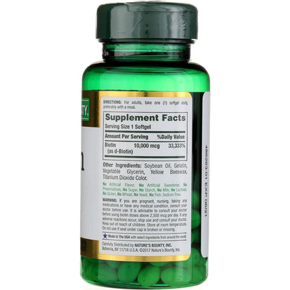 Nature's Bounty Biotin 10000 mcg – Ultra Strength Softgels (Pack of 2)