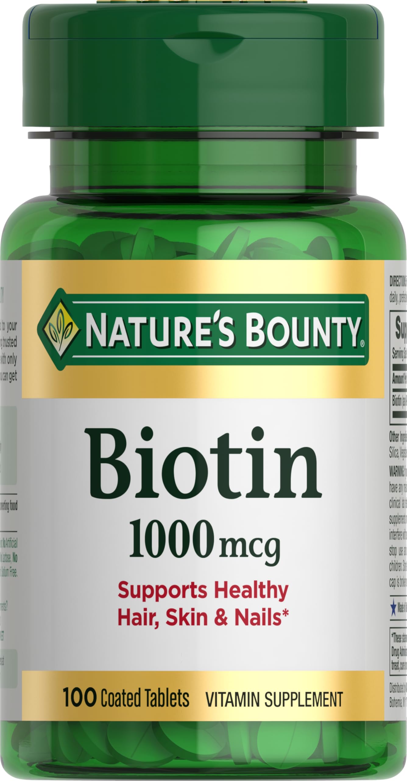 Nature's Bounty Biotin 1000 mcg | Supports Metabolism & Healthy Hair, Skin & Nails | 100 Tablets