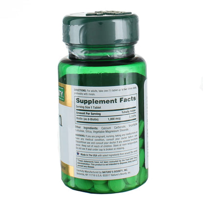 Nature's Bounty Biotin 1000 mcg Coated Tablets – 100 Count (1 Pack)