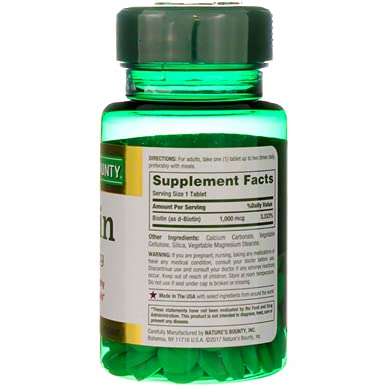 Nature's Bounty Biotin 1000 mcg Tablets - 200 ea Pack (2 Bottles)