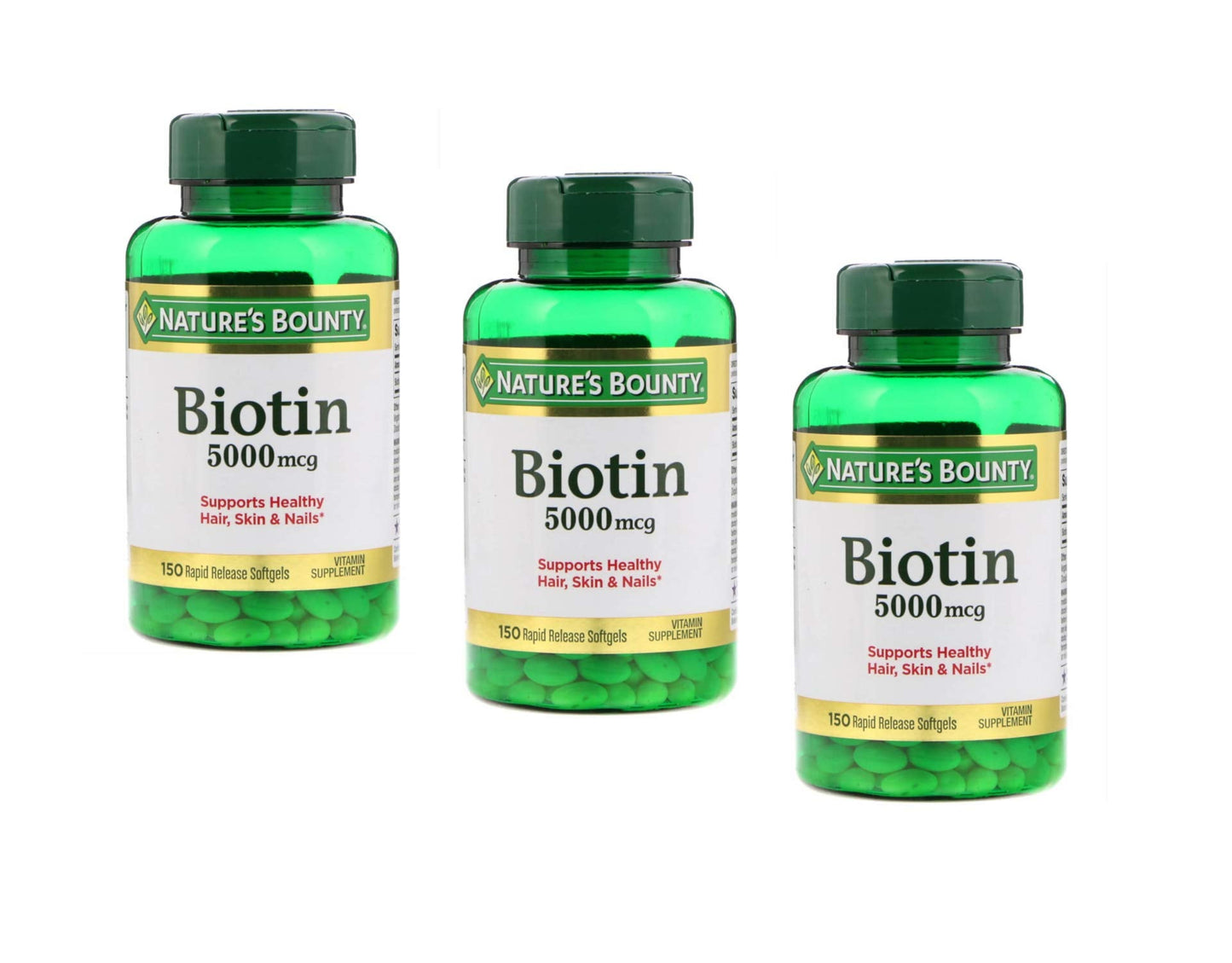 Nature's Bounty Biotin 5000mcg Rapid Release Softgels – 3 x 150-count Value Pack