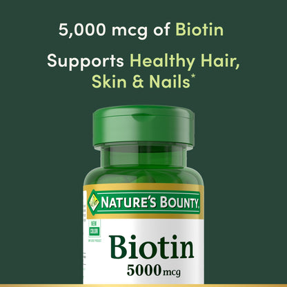 Nature's Bounty Biotin 5000 mcg | Supports Metabolism and Healthy Hair, Skin & Nails | 72 Softgels