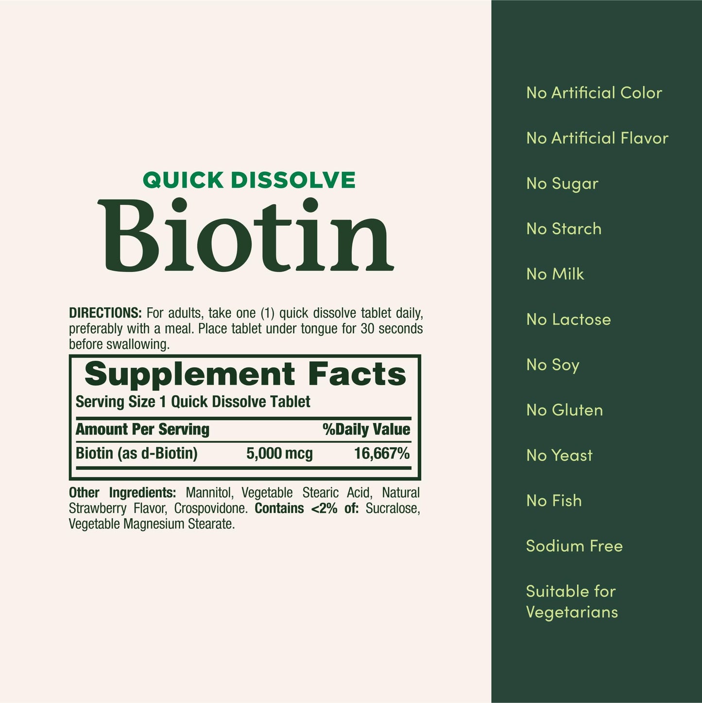 Nature's Bounty Biotin 5000 mcg | Supports Metabolism & Healthy Hair, Skin & Nails | 60 Quick-Dissolve Tablets