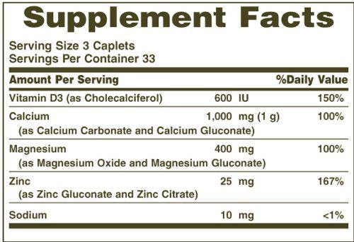 Nature's Bounty Calcium Magnesium Zinc Caplets – 100 Count, Pack of 6