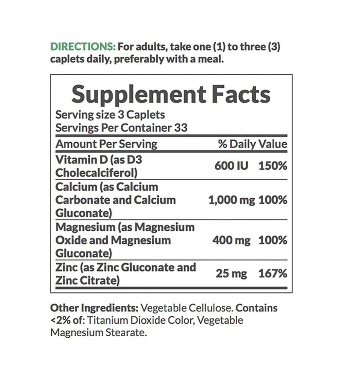 Nature's Bounty Calcium Magnesium Zinc Caplets – 100 Count, Pack of 6