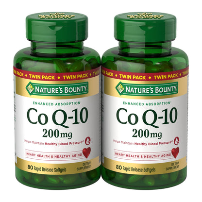 Nature’s Bounty CoQ10 200 mg Softgels – Twin Pack, 160 Rapid Release | Heart Health & Cellular Energy