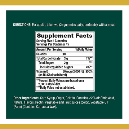 Nature's Bounty Vitamin D3 Gummies – Immune Support (50 mcg/2000 IU) – 90 Gummies