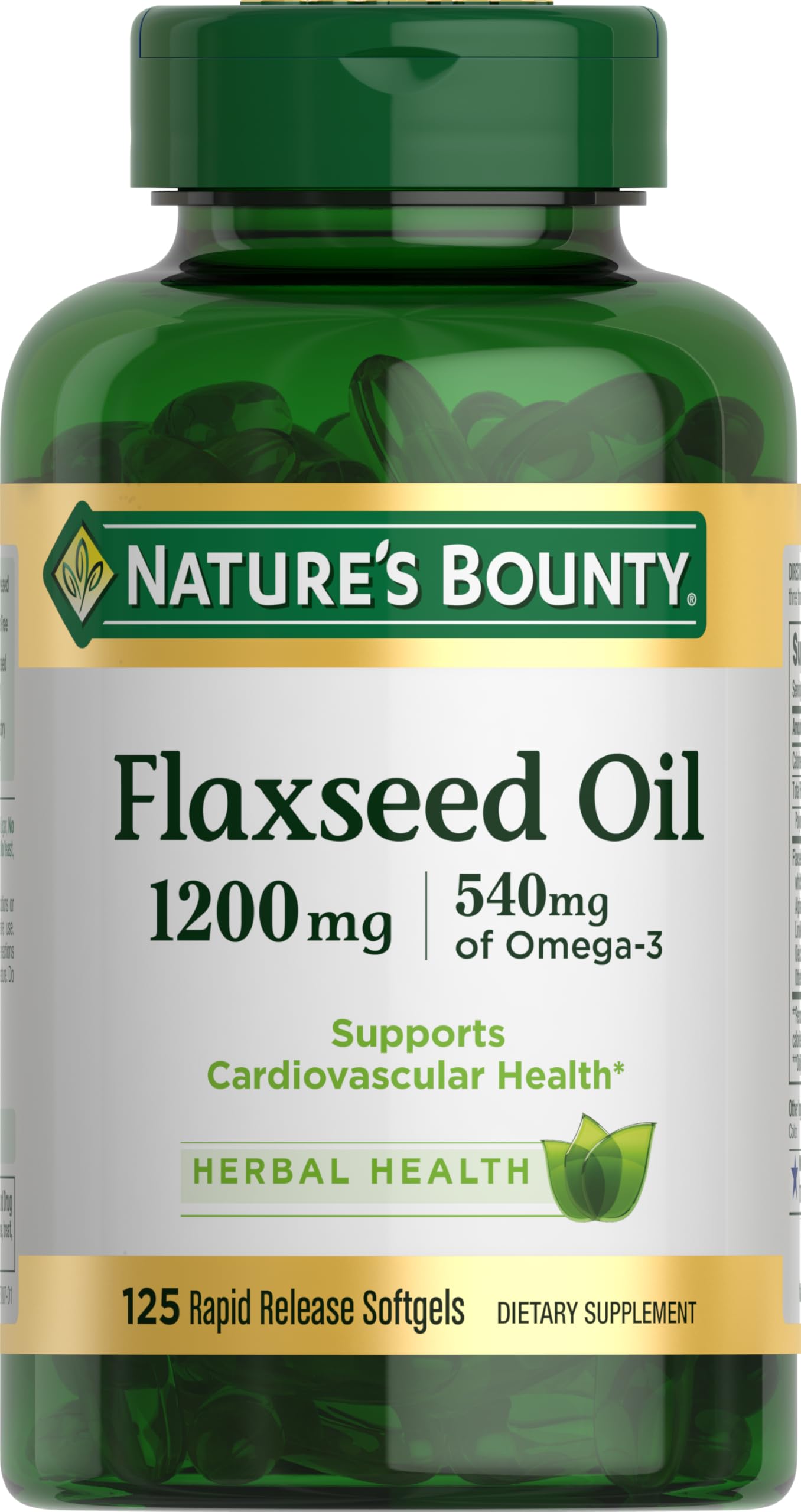 Nature's Bounty Flaxseed & Omega-3 1200mg Softgels - Cardiovascular Health, 125 ct