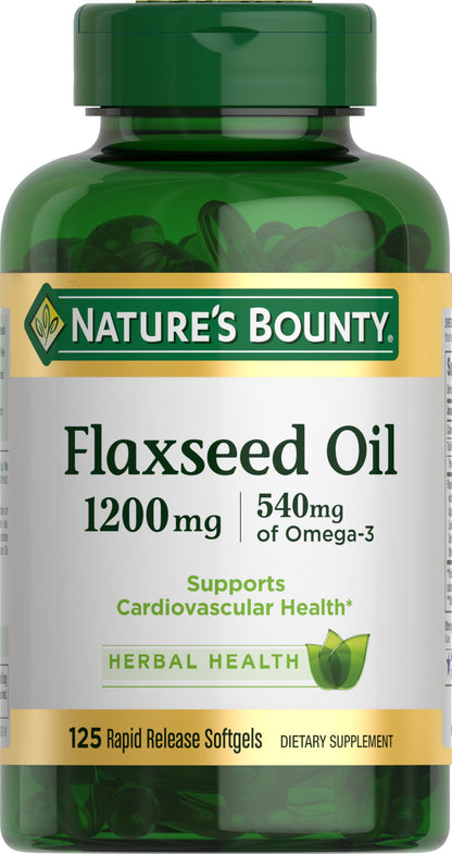 Nature's Bounty Flaxseed & Omega-3 1200mg Softgels - Cardiovascular Health, 125 ct