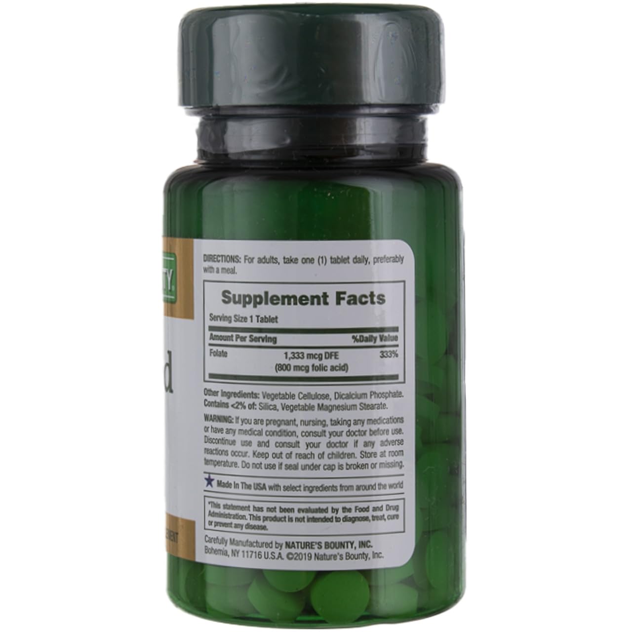Nature's Bounty Folic Acid 800 mcg Tablets – Maximum Strength, 250 Count (Pack of 6)