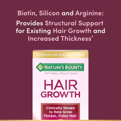 Nature's Bounty Optimal Solutions Hair Growth – Biotin, Arginine & Silicon | 30 Capsules