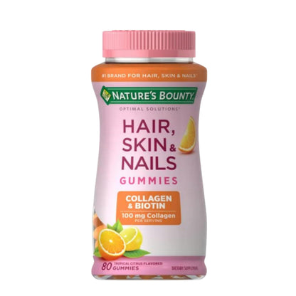 Nature's Bounty Hair, Skin & Nails Gummies - Biotin & Collagen, Citrus, 2500 mcg, 80 Ct