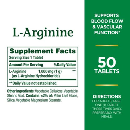 Nature's Bounty L-Arginine 1000mg – Supports Blood Flow & Vascular Function