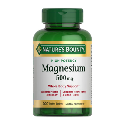 Nature's Bounty Magnesium 500 mg Tablets | 200 Count – Bone & Muscle Health