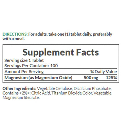 Nature's Bounty Magnesium 500 mg Tablets - 100 Count | Vegetarian, Non-GMO