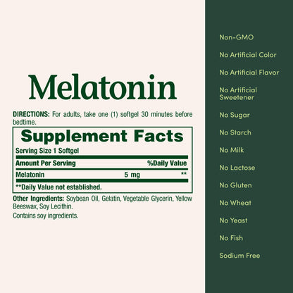 Nature's Bounty Melatonin 5mg – 90 Softgels – Sleep Support