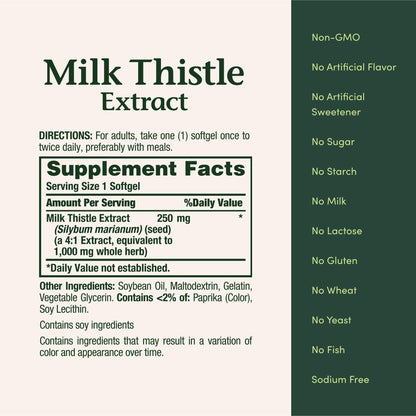 Nature's Bounty Milk Thistle 1000mg – Rapid Release Softgels, Gluten Free, 50 Ct