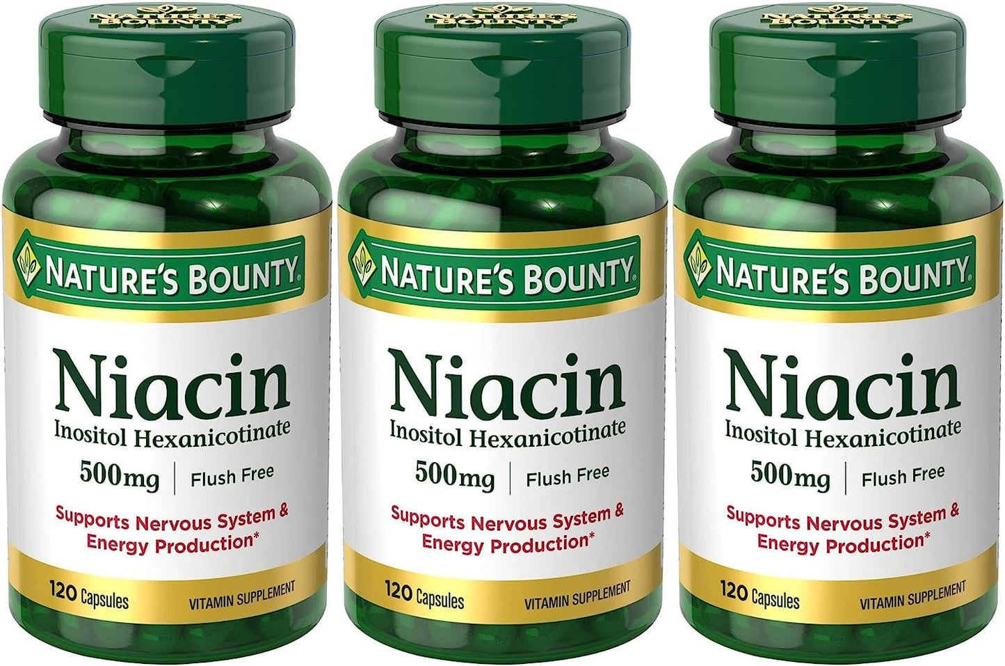 Nature's Bounty Niacin Flush Free 500 mg – Set of 3 (120 Capsules Each) | Maven Gifts