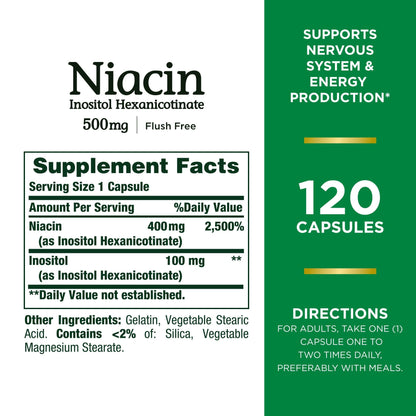 Nature's Bounty Niacin Flush Free 500 mg – Set of 3 (120 Capsules Each) | Maven Gifts